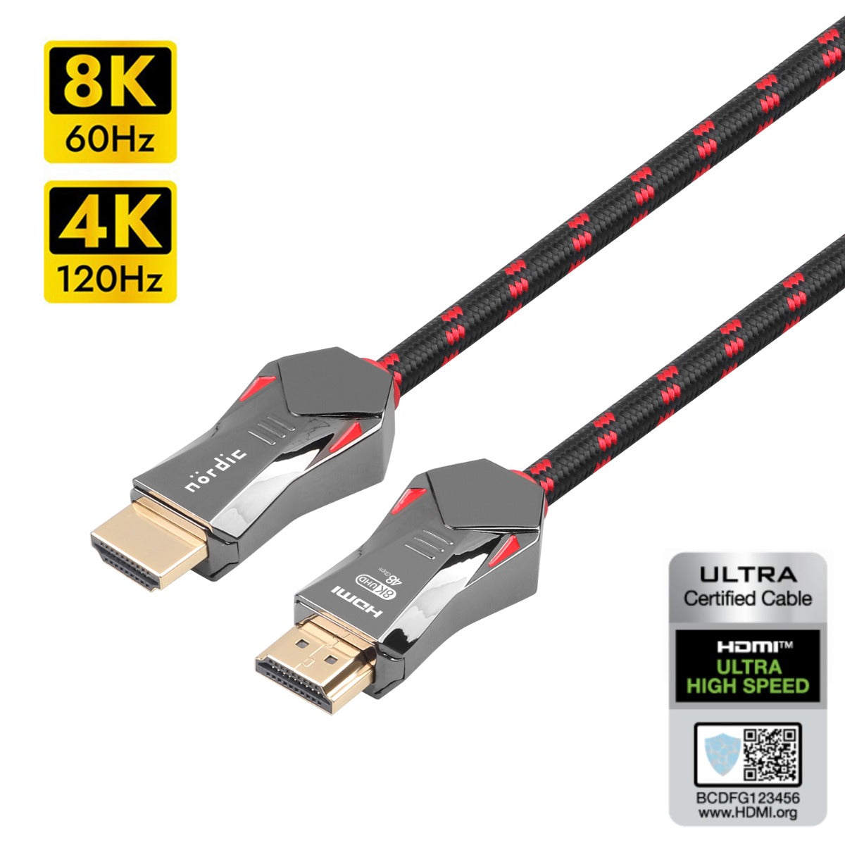 NÖRDIC HDMI-N1023B - Ultra High Speed - HDMI 2.1 - 8K 60Hz - 4K 120Hz - 48Gbps - 2m