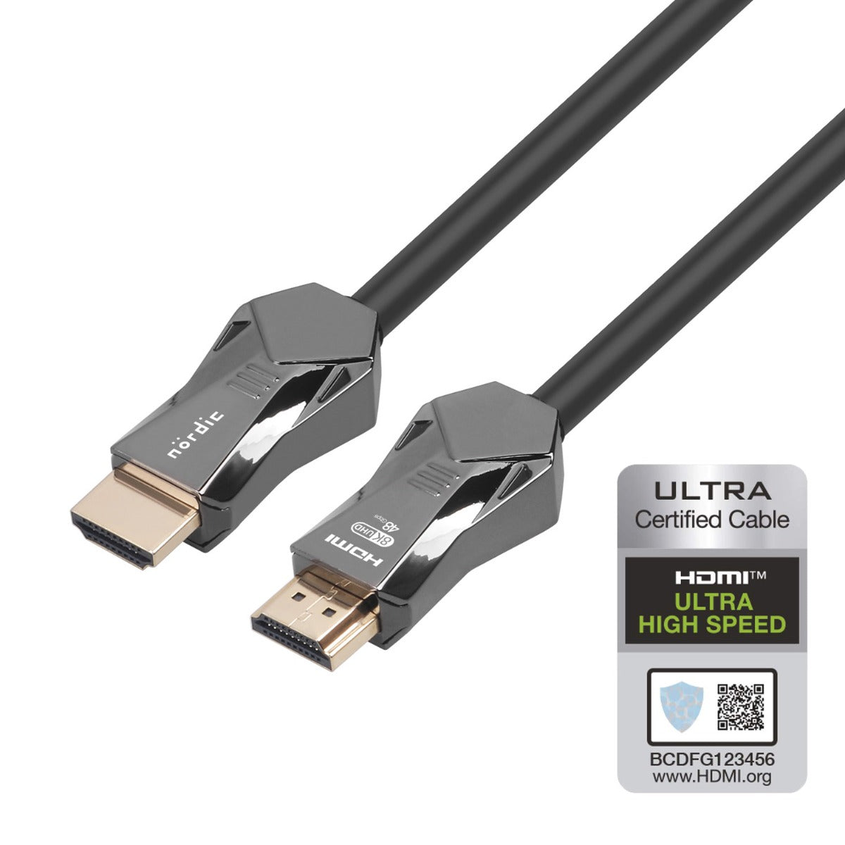 NÖRDIC HDMI-N1053B Certified HDMI cable - HDMI 2.1 - 8K 60Hz - 4K 120Hz - 48Gbps - Gold-plated connectors - 5m - Silver design