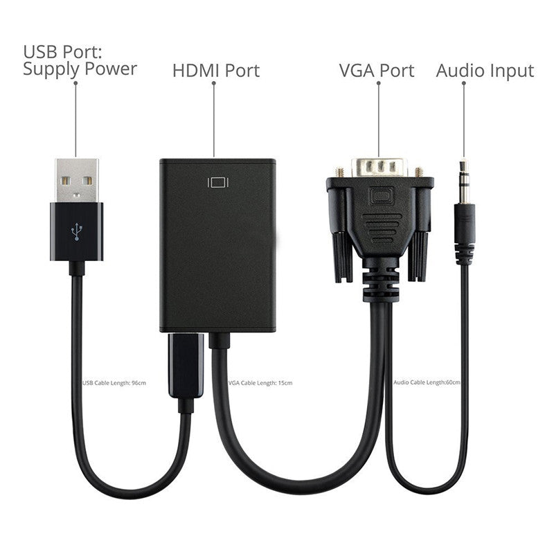 NÖRDIC HDMI-NVGA VGA to HDMI adapter, FullHD 1080p 60Hz, Black
