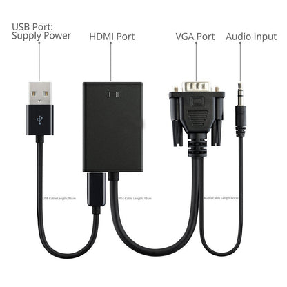 NÖRDIC HDMI-NVGA VGA to HDMI adapter, FullHD 1080p 60Hz, Black