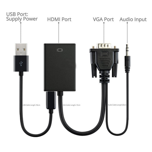 NÖRDIC HDMI-NVGA VGA to HDMI adapter, FullHD 1080p 60Hz, Black
