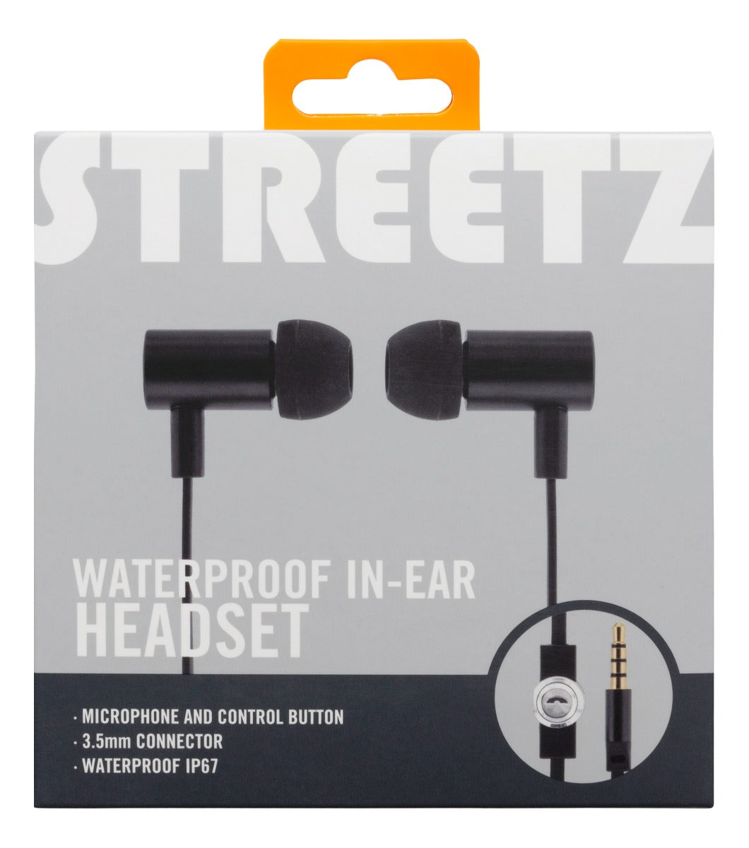 STREETZ HL-W109 In-ear oordopjes met microfoon en antwoordknop - IP67 Waterdicht - 1,2m platte kabel - Zwart