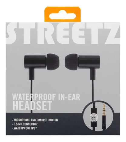 STREETZ HL-W109 In-ear oordopjes met microfoon en antwoordknop - IP67 Waterdicht - 1,2m platte kabel - Zwart