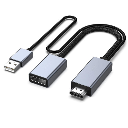 NÖRDIC HMDP-102 HDMI naar Displayport Adapter - USB-A- 4K60Hz - 18Gbps - 20cm - Grijs