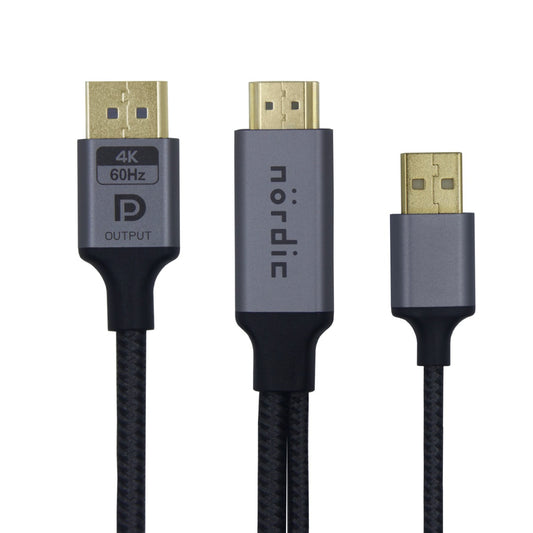 NÖRDIC HMDP-120 HDMI naar Displayport Kabel - USB-A - 4K60Hz - 18Gbps - 2m - Grijs