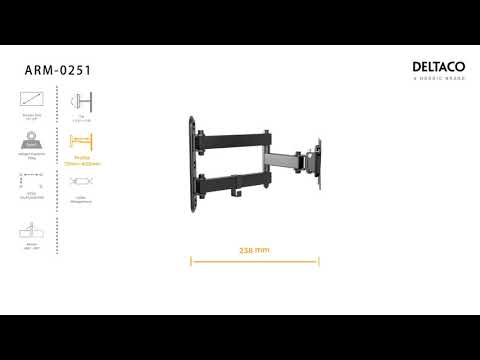 DELTACO OFFICE ARM-0250, Tiltable, swivel, TV bracket, foldable, 13"- 27 inch, max. 25 kg, black
