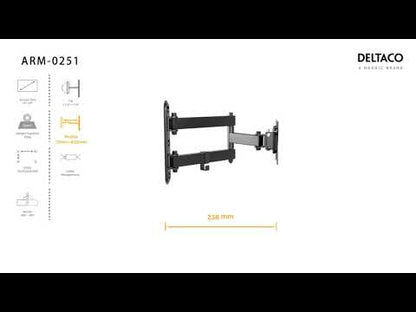 DELTACO OFFICE ARM-0250, Tiltable, swivel, TV bracket, foldable, 13"- 27 inch, max. 25 kg, black