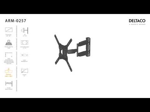 DELTACO OFFICE ARM-0257, Vrij Kantelbaar, draaibaar, TV Beugel, 23"- 55 inch, max. 35 kg, zwart