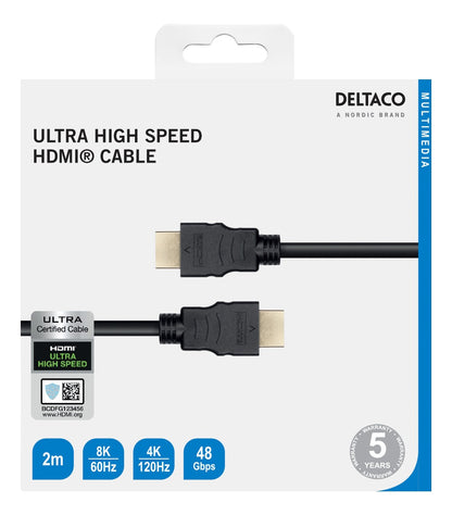 DELTACO HU-20 Ultra High Speed ​​HDMI Cable - 8K 60Hz - 2 meters - Black