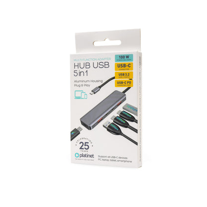 Platinet USB-C Hub - USB-C naar USB-A - 2x USB-C, 2x USB-A - 10GBS - Geschikt voor Laptop, PC en Tablet - Grijs