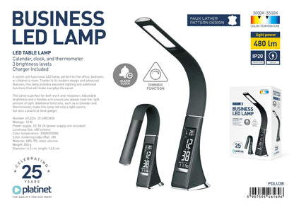 Platinet bureaulamp LED - Kalender, Klok & Thermometer - Bureaulamp dimbaar - Warm en Wit licht - Zwart