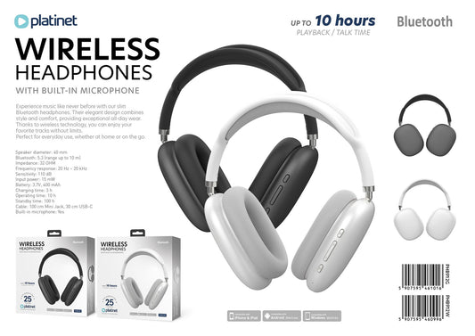 Platinet Draadloze Bluetooth Hoofdtelefoon - Microfoon ingebouwd - BT 5.3 - 10 uur batterij - Bluetooth headset