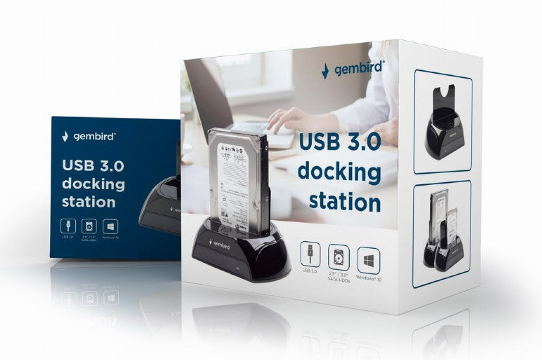 Gembird USB 3.0 HDD Docking Station – Voor 2.5” & 3.5” SATA – Supersnelle 5 Gbps Dataoverdracht – Back-upknop – Plug & Play
