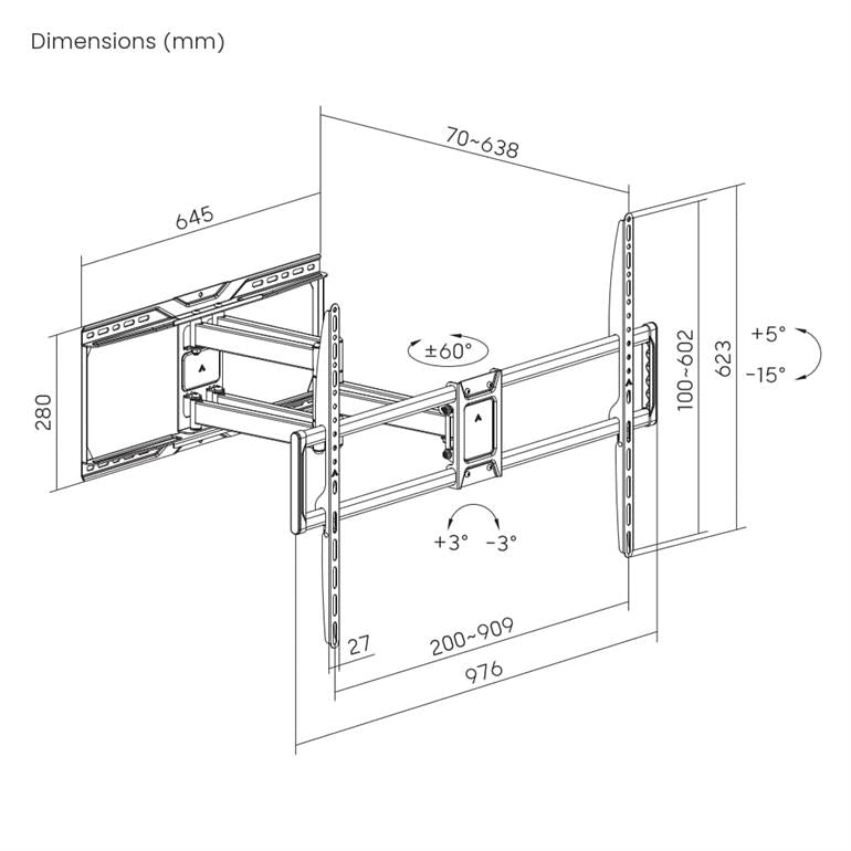 Gembird Full-motion TV muurbeugel voor XL Schermen (50 tot 105 inch) - Tot 75kg
