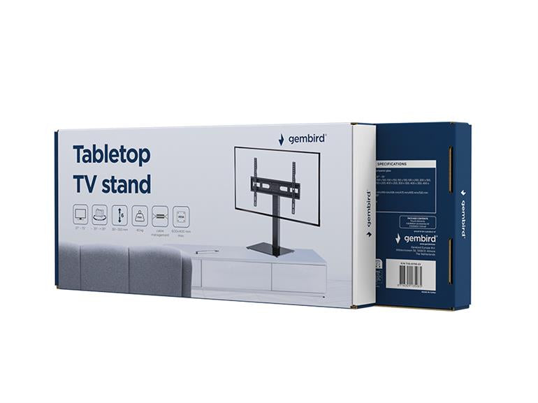 Universele Tafelmodel TV-standaard - Voor 37" tot 75" inch - Draaibaar & In Hoogte Verstelbaar - Zwart Glas - Gembird