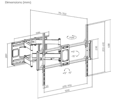 Gembird TV beugel - Draai- en kantelbare muurbeugel - 60 tot 120 inch - max 120kg - Kabelbeheer
