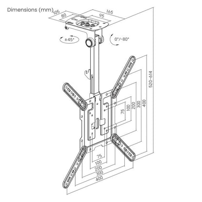 Full-Motion TV Plafondbeugel - Inklapbaar & Kantelbaar - Voor 23" tot 55" inch - Max. 20 kg - Gembird