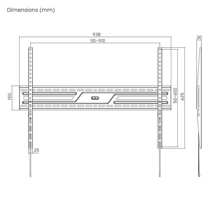 Heavy-Duty TV Muurbeugel Vaste Montage – Voor 43 t/m 100 inch Schermen – Maximaal 75 kg – Slank Ontwerp (30 mm van muur) – Max. VESA 900x600
