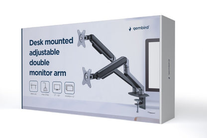 Gembird dubbele monitorarm met gasveer - Space grey