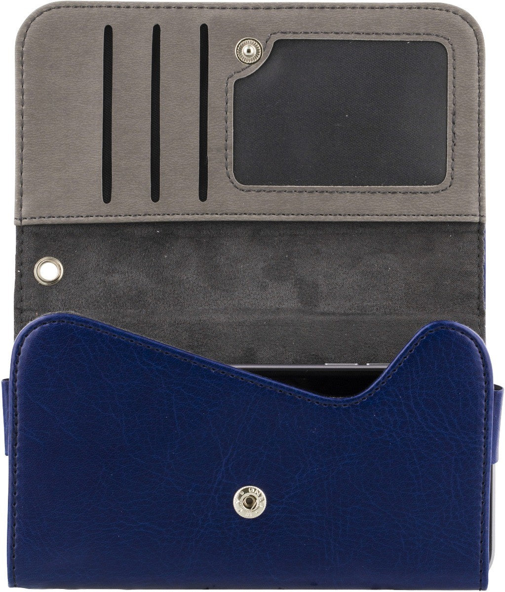 STREETZ IP6-936, Portemonnee hoesje voor 4-5,1" Smartphones, kunstleer, 4 creditcards, 1 vak voor bankbiljetten, riemhouder, nekriem, polsband - Blauw