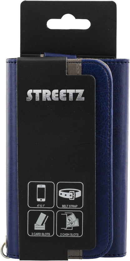 STREETZ IP6-936, Portemonnee hoesje voor 4-5,1" Smartphones, kunstleer, 4 creditcards, 1 vak voor bankbiljetten, riemhouder, nekriem, polsband - Blauw