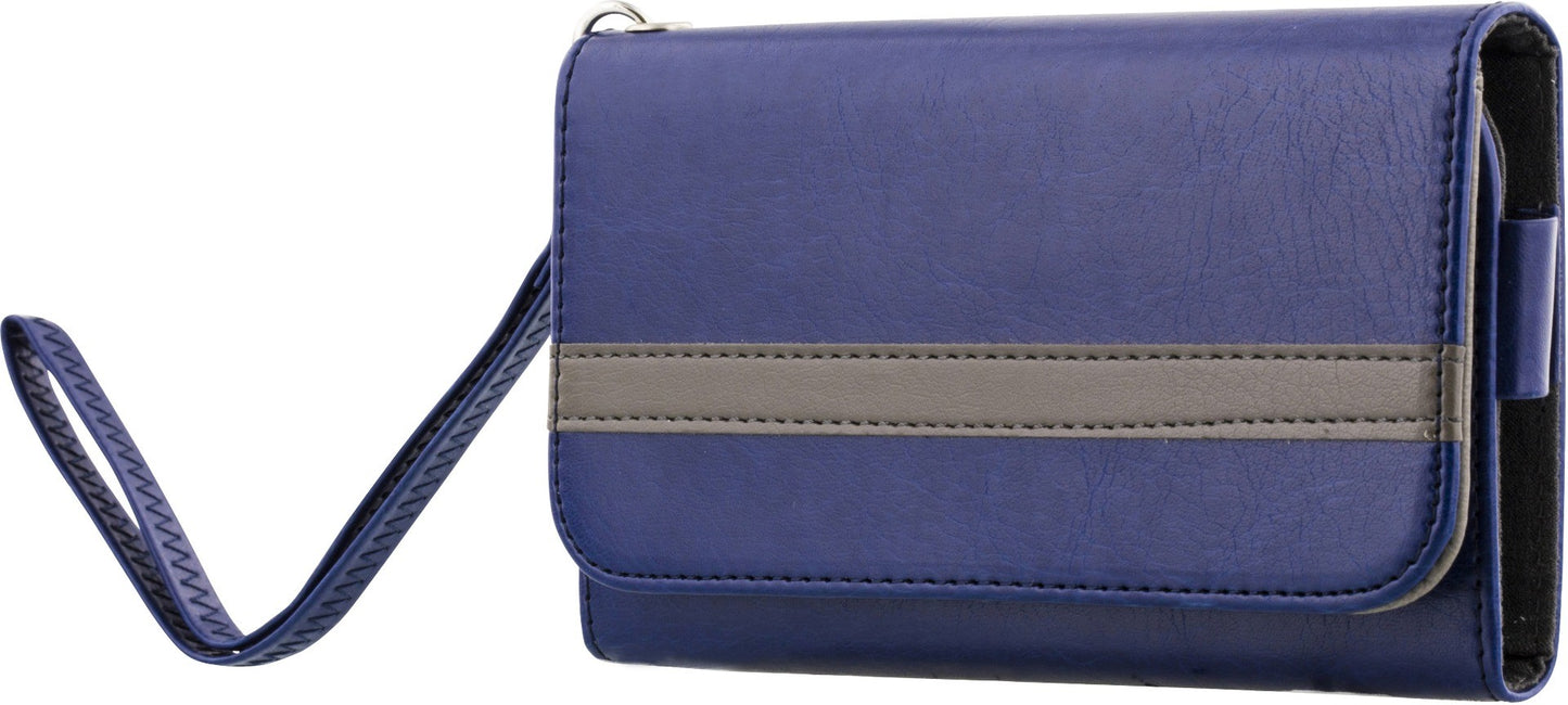 STREETZ IP6-936, Portemonnee hoesje voor 4-5,1" Smartphones, kunstleer, 4 creditcards, 1 vak voor bankbiljetten, riemhouder, nekriem, polsband - Blauw