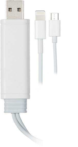 DELTACO EPZI IPLH-190, Universal Sync / Charge Cable, USB Type A to micro USB and 1x Lightning - White - 0.5m