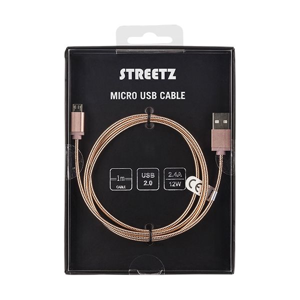 STREETZ IPLH-275 USB to Micro USB Metal Cable - 1 Meter - Rose Gold