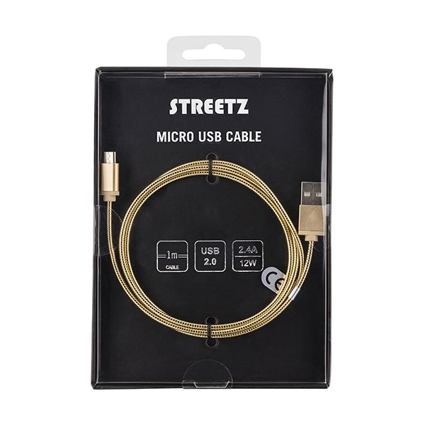 STREETZ IPLH-276 USB to Micro USB Metal Cable - 1 Meter - Gold