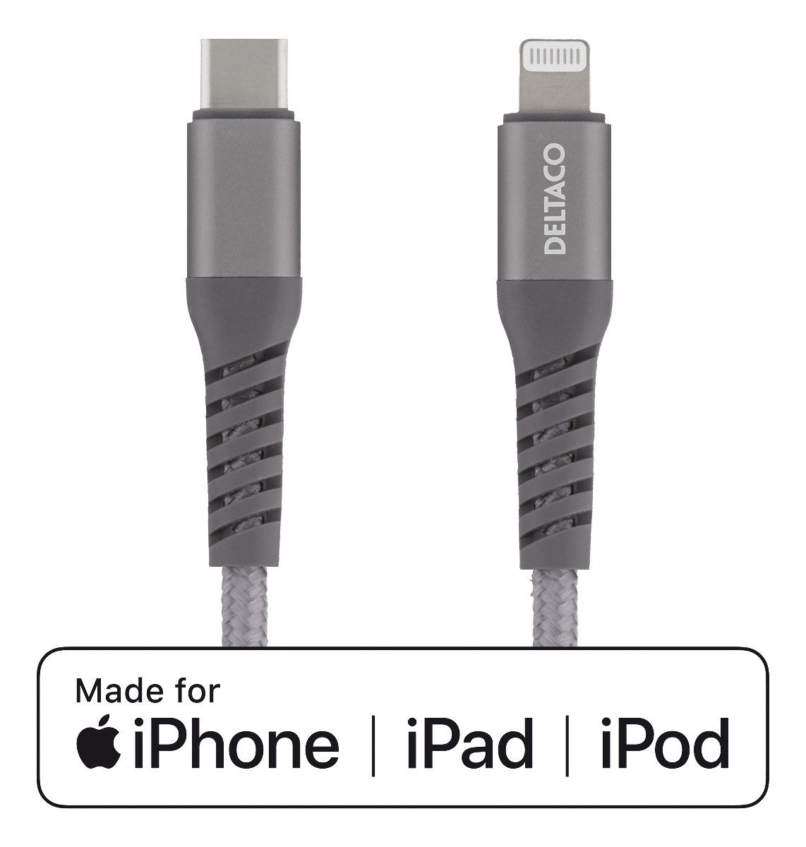DELTACO IPLH-314M USB-C naar Apple Lightning kabel MFi - 1 meter - Spacegrey