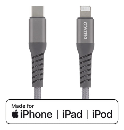 DELTACO IPLH-314M USB-C naar Apple Lightning kabel MFi - 1 meter - Spacegrey