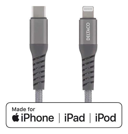 DELTACO IPLH-314M USB-C naar Apple Lightning kabel MFi - 1 meter - Spacegrey