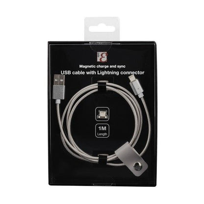STREETZ EPZI IPLH-581 Magnetic USB Lightning Fabric Cable with 2x Magnet Lightning connector - 1 meter - Silver