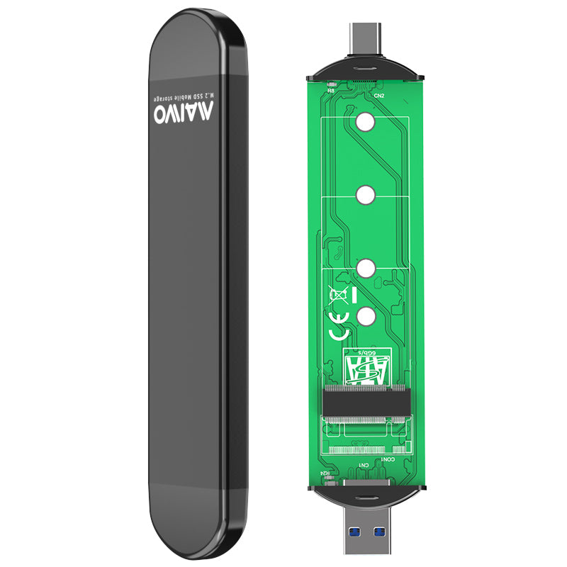 Maiwo K1683P2 External USB-C Enclosure for M.2 NVMe SATA SSD - 10Gbps - USB A - M-Key and B&amp;M Key - Black