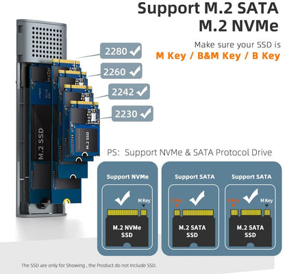Maiwo K1689 M.2 SATA & NVMe SSD naar USB-C behuizing - USB3.2 Gen2 - 10Gbps - Grijs