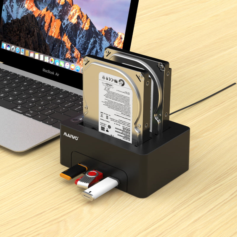 Maiwo K3082H Dockingstation voor twee 2,5" of 3,5" SATA HDD/SSD - USB 3.1 GEN1 - 14TB - 5Gbps - 3xUSB3.1 - Zwart