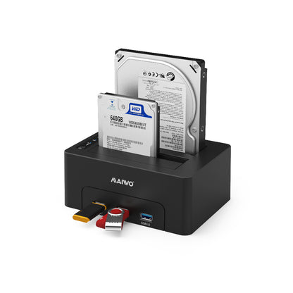 Maiwo K3082H Dockingstation voor twee 2,5" of 3,5" SATA HDD/SSD - USB 3.1 GEN1 - 14TB - 5Gbps - 3xUSB3.1 - Zwart