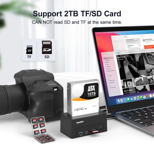 Maiwo K308P USB-C Dockingstation - 2,5"/3,5" - 2xSATA - HDD/SSD - HDMI2.0 - 4K60Hz - RJ45 - USB-A, USB-C - USB 3.1 Gen 2 - 10Gbps