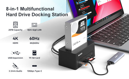Maiwo K308P USB-C Dockingstation - 2,5"/3,5" - 2xSATA - HDD/SSD - HDMI2.0 - 4K60Hz - RJ45 - USB-A, USB-C - USB 3.1 Gen 2 - 10Gbps