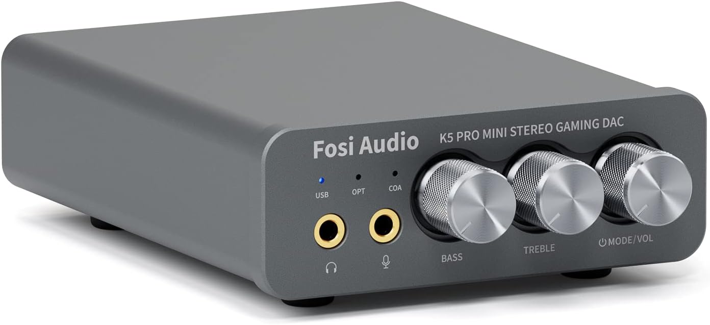 NÖRDIC Fosi Audio K5PRO1 DAC Versterker - Gaming - Geschikt voor PS5/PC/MAC - Audio Converter - USB-C, Optisch, Coaxiaal - 3,5mm, RCA