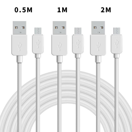 NÖRDIC KABELKIT-5 USB-A naar Micro-USB kabel, 3 stuks, 0.5 meter, 1 meter, 2 meter, 2.0 oplaadkabel, 2,4 A, 480 Mbps, Wit