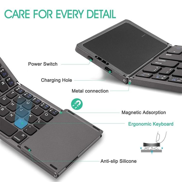 NÖRDIC KB-102 Opvouwbare Toetsenbord - USB-C - Bluetooth 5.0 - US Indeling - 64 Keys - Multipairing - IOS, Android, Windows