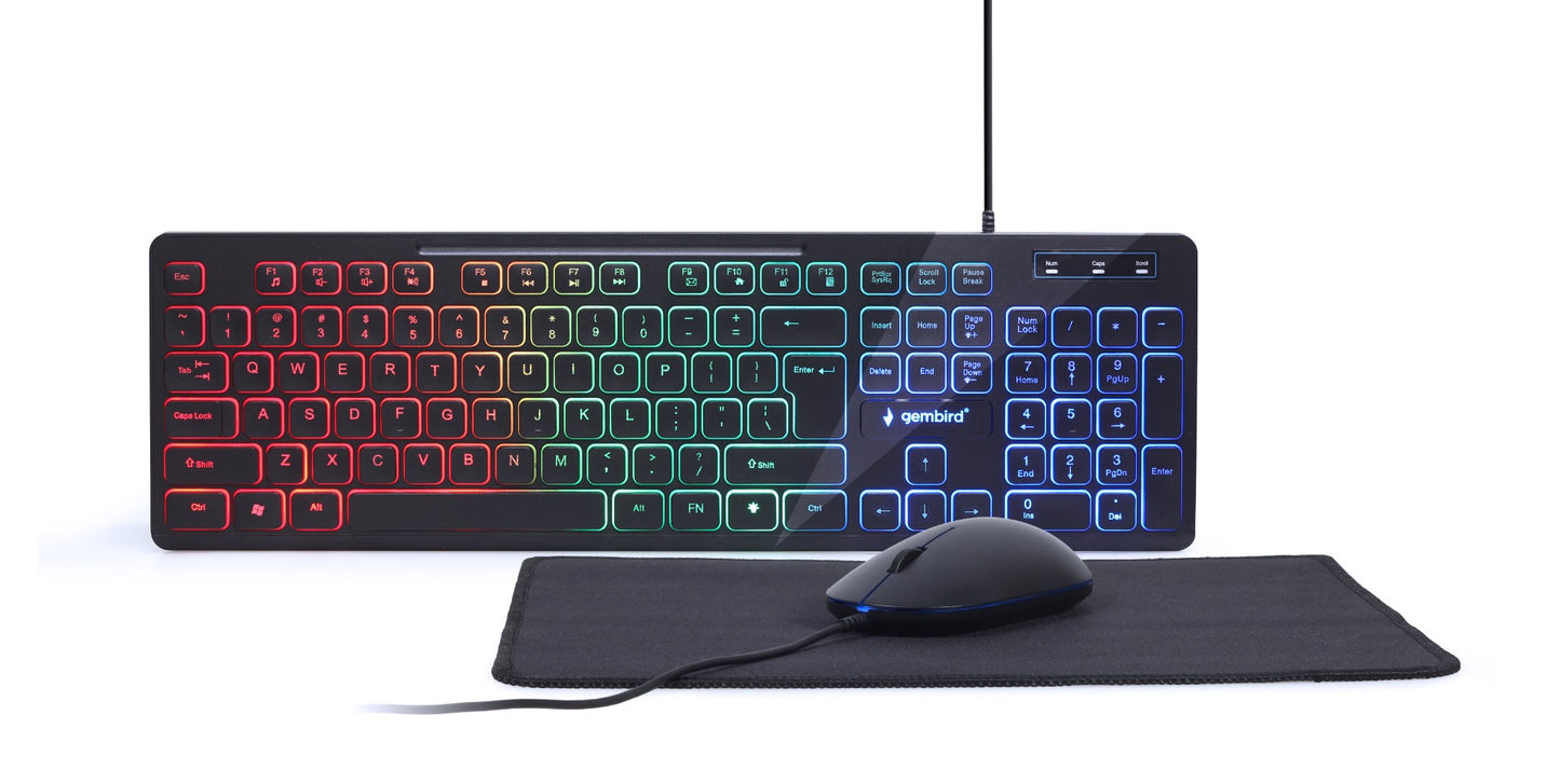Gembird KBS-UML-01 Toetsenbord met Muis complete Set - Met Muismat - RGB Verlichting - Zwart