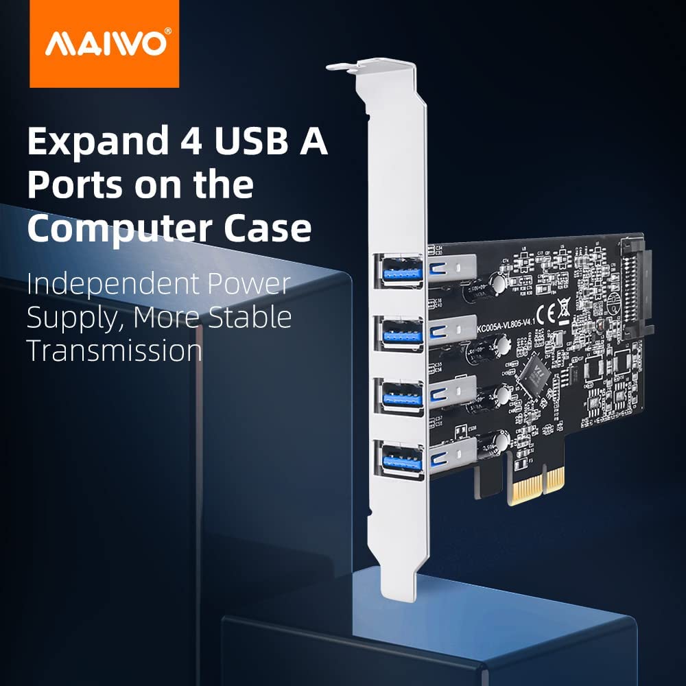 Maiwo KC005A PCI Express x1 naar 4x USB-A 3.1 - 5Gbps