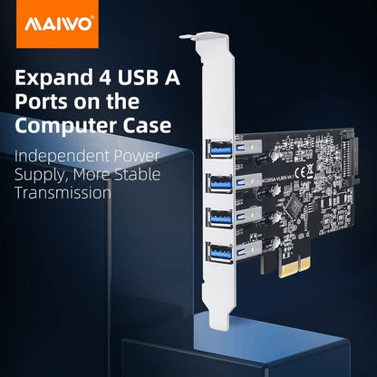 Maiwo KC005A PCI Express x1 naar 4x USB-A 3.1 - 5Gbps