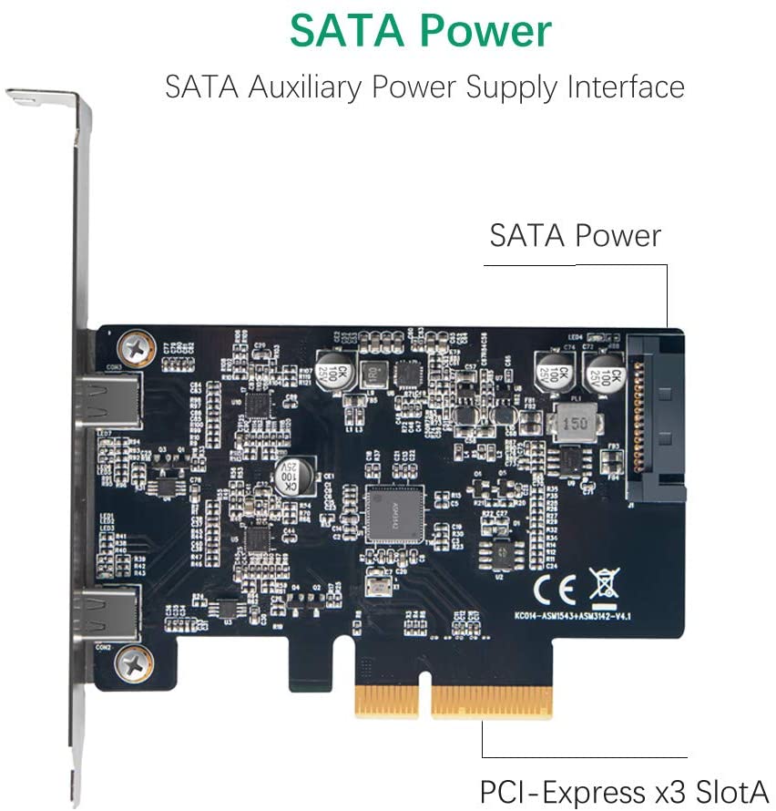 Maiwo KC014 PCI Express x4 naar 2x USB-C - USB 3.1 Gen 2 - 10 Gbps