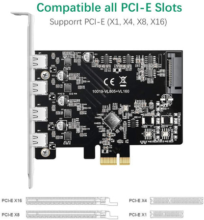 Maiwo KC019 PCI Express x1 naar 4x USB-C 3.1 - 5 Gbps