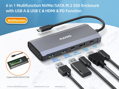 Maiwo KH1001 Docking station - 1x NVMe/SATA - 1x HDMI 4K60Hz - 1xUSB-C PD100W, 5Gbps - 2xUSB-A