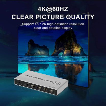 NÖRDIC KVM-101 KVM switch 2 in to 1 out - 2x PC to 1x DP 1.2 4K60Hz - 3x USB - Gray