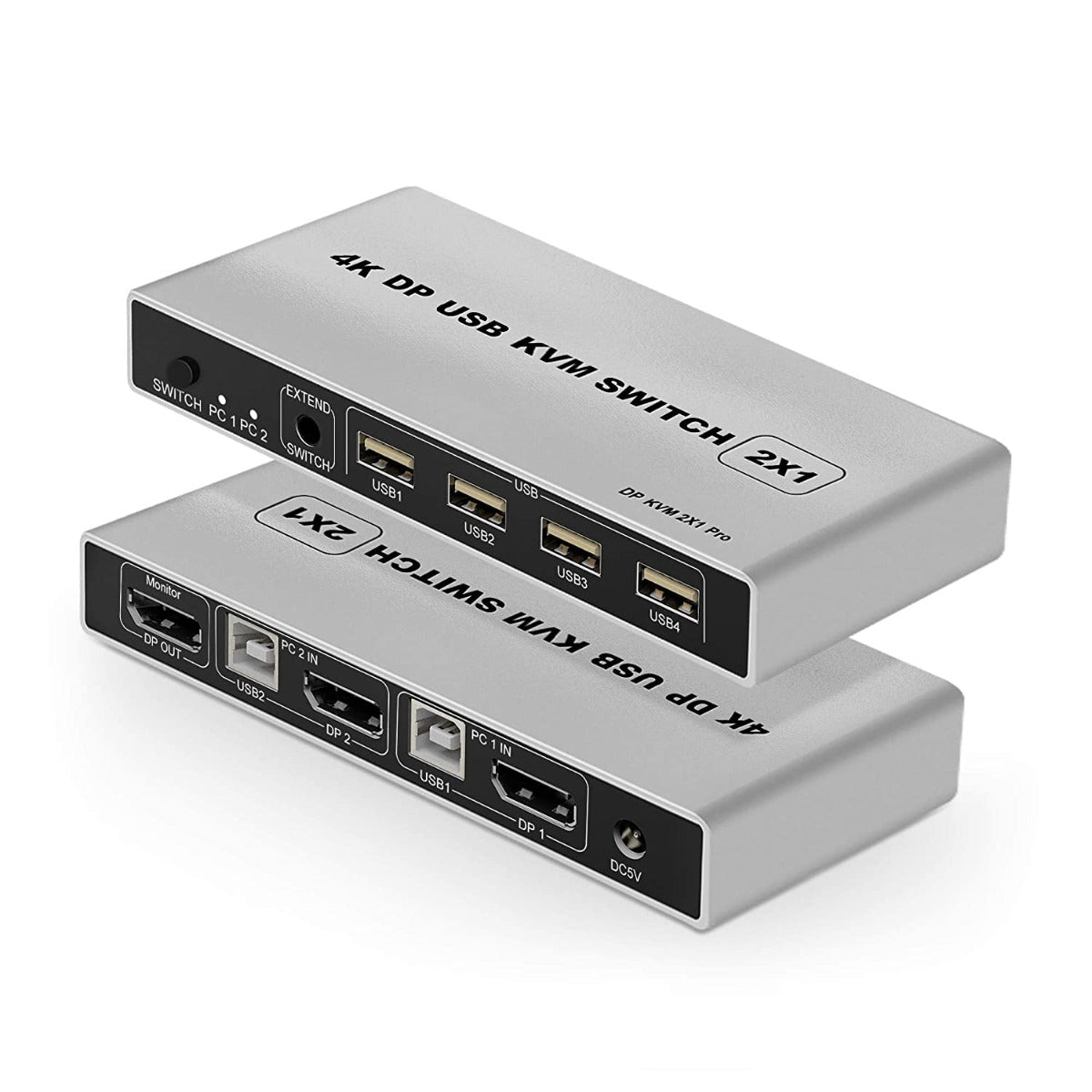 NÖRDIC KVM-101 KVM switch 2 in to 1 out - 2x PC to 1x DP 1.2 4K60Hz - 3x USB - Gray